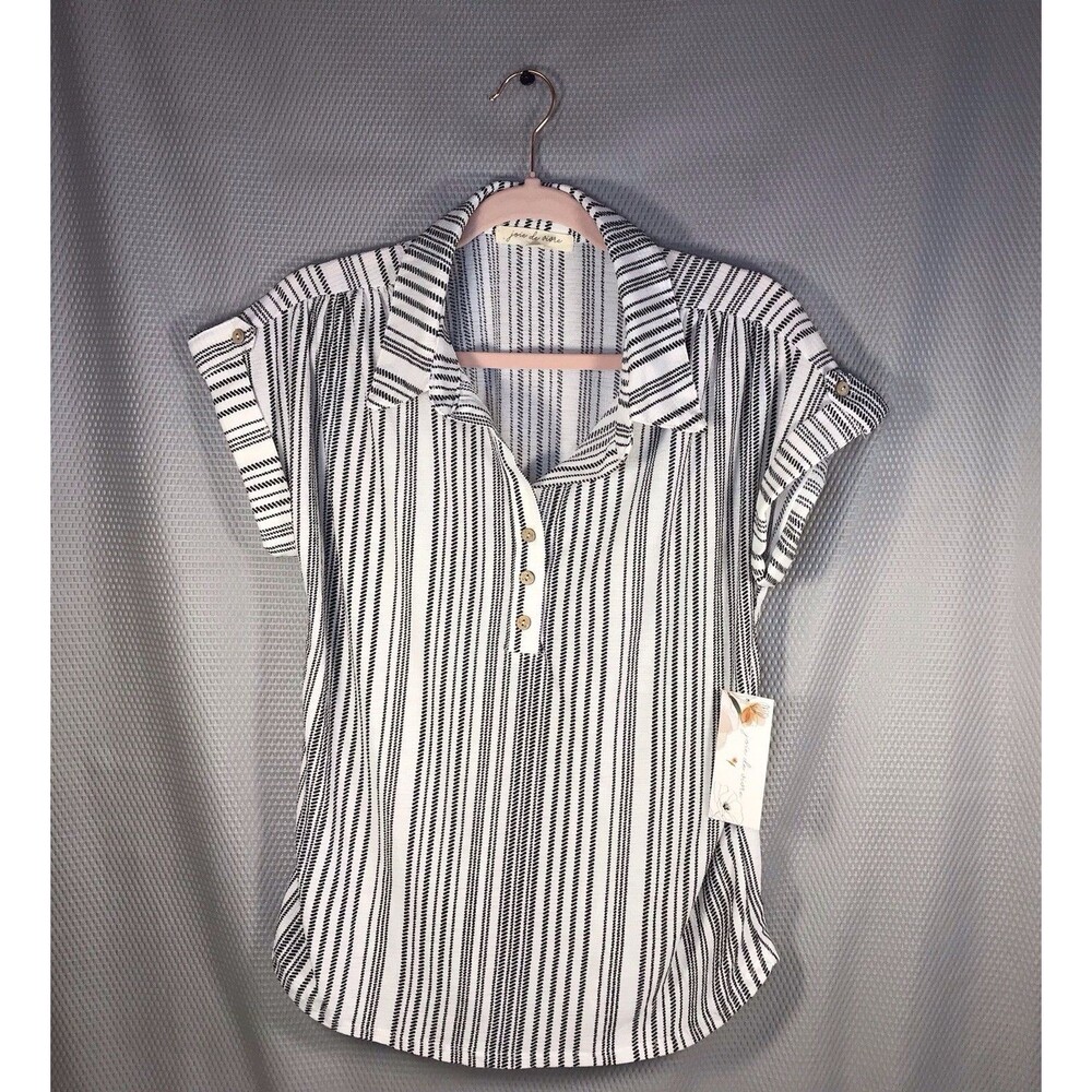 Joie de Vivre Womens Blouse; Black/White Striped; Collared; M
